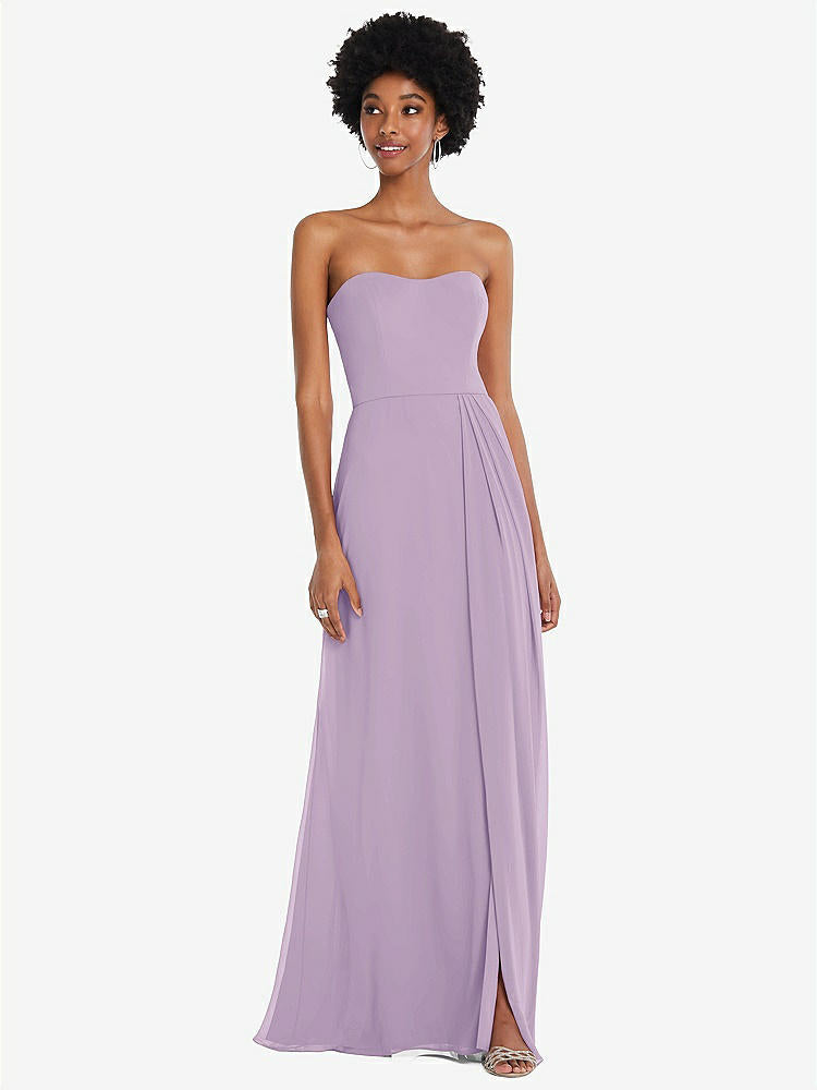 【NEW】【STYLE: 1563】ストラップレス 恋人 マキシ ドレス 柔らかい フロント スリット 【COLOR: Pale Purple】【SIZE: 00-30W】