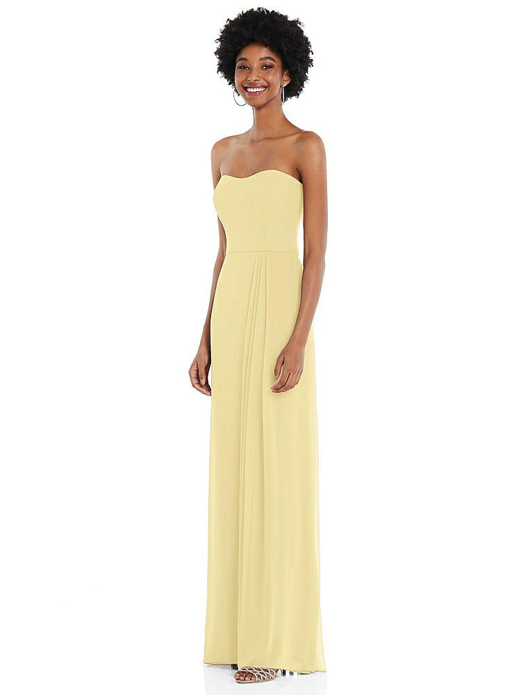 【NEW】【STYLE: 1563】ストラップレス 恋人 マキシ ドレス 柔らかい フロント スリット 【COLOR: Pale Yellow】【SIZE: 00-30W】