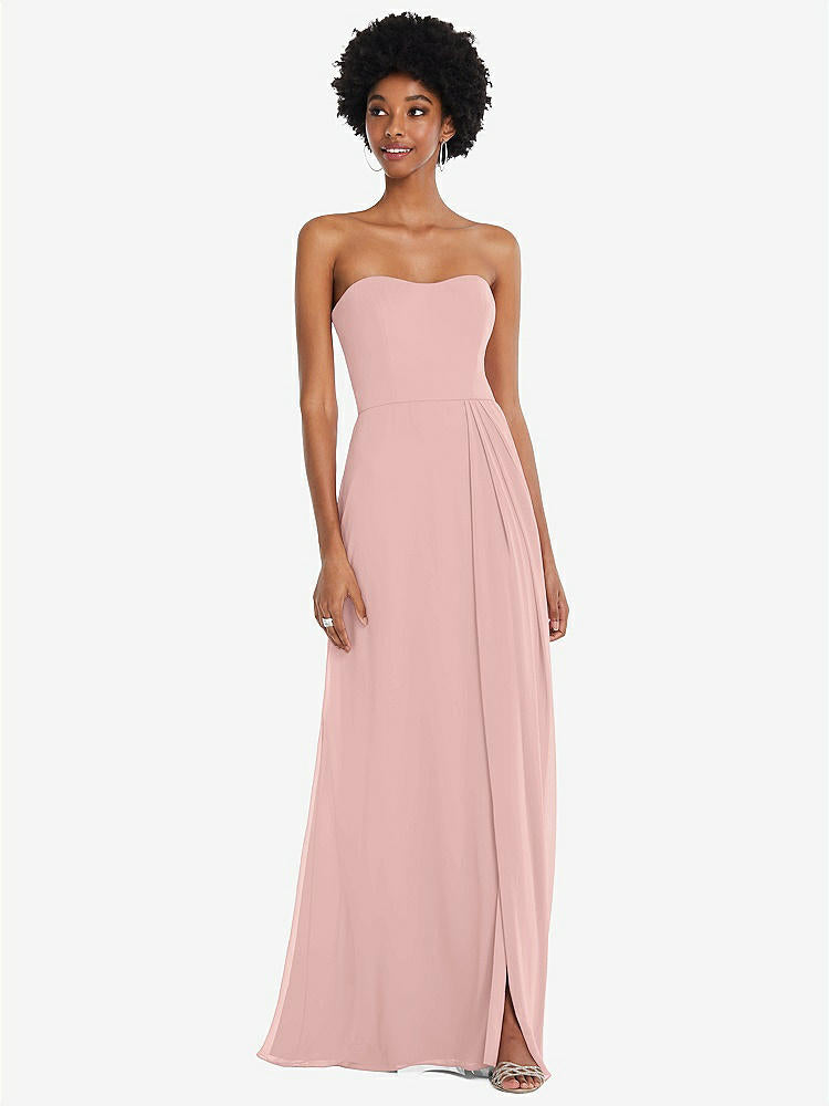 【STYLE: 1563】Strapless Sweetheart Maxi Dress with Pleated Front Slit 【COLOR: Rose - PANTONE Rose Quartz】