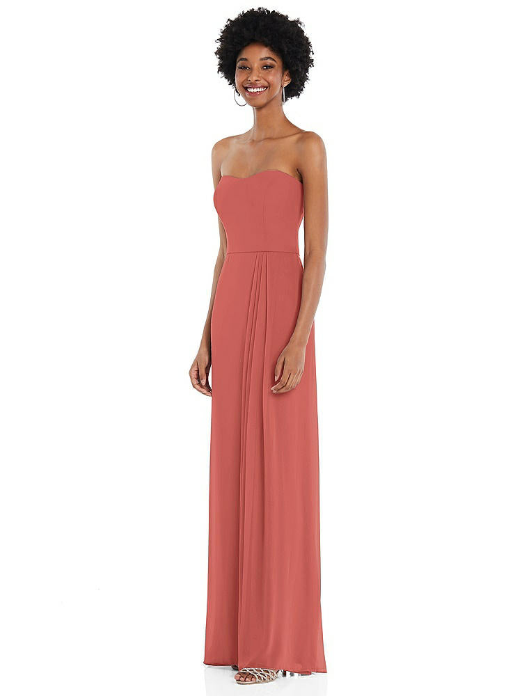 【NEW】【STYLE: 1563】ストラップレス 恋人 マキシ ドレス 柔らかい フロント スリット 【COLOR: Coral Pink】【SIZE: 00-30W】