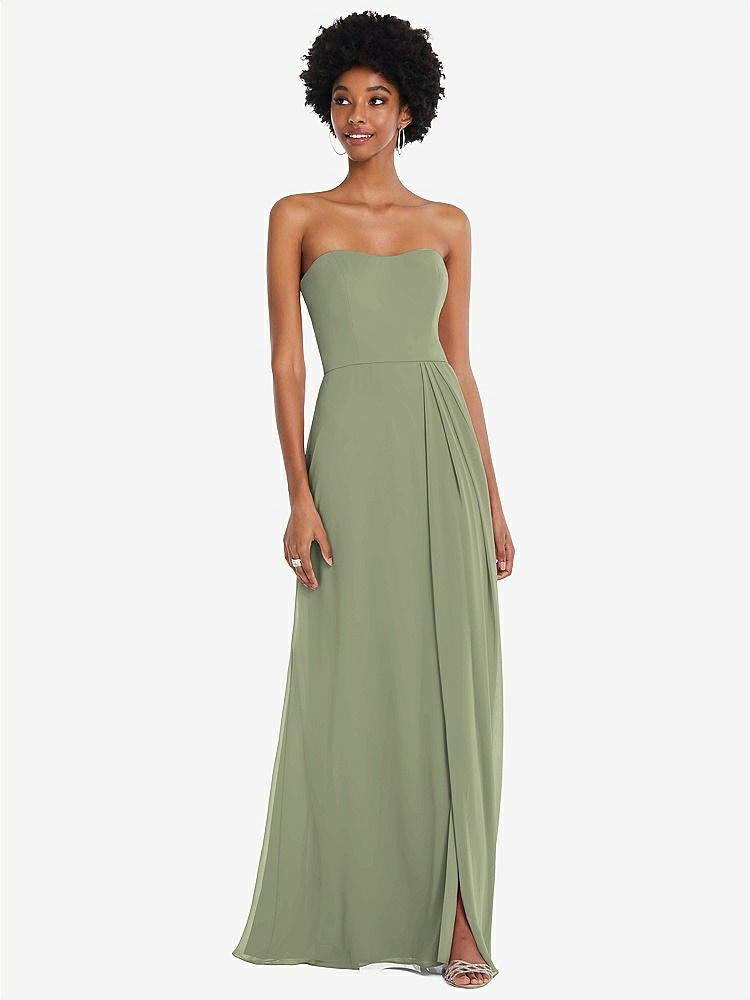 【STYLE: 1563】Strapless Sweetheart Maxi Dress with Pleated Front Slit 【COLOR: Sage】