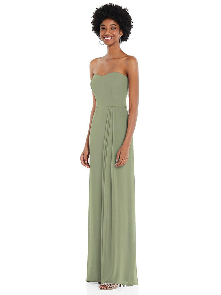【STYLE: 1563】Strapless Sweetheart Maxi Dress with Pleated Front Slit 【COLOR: Sage】