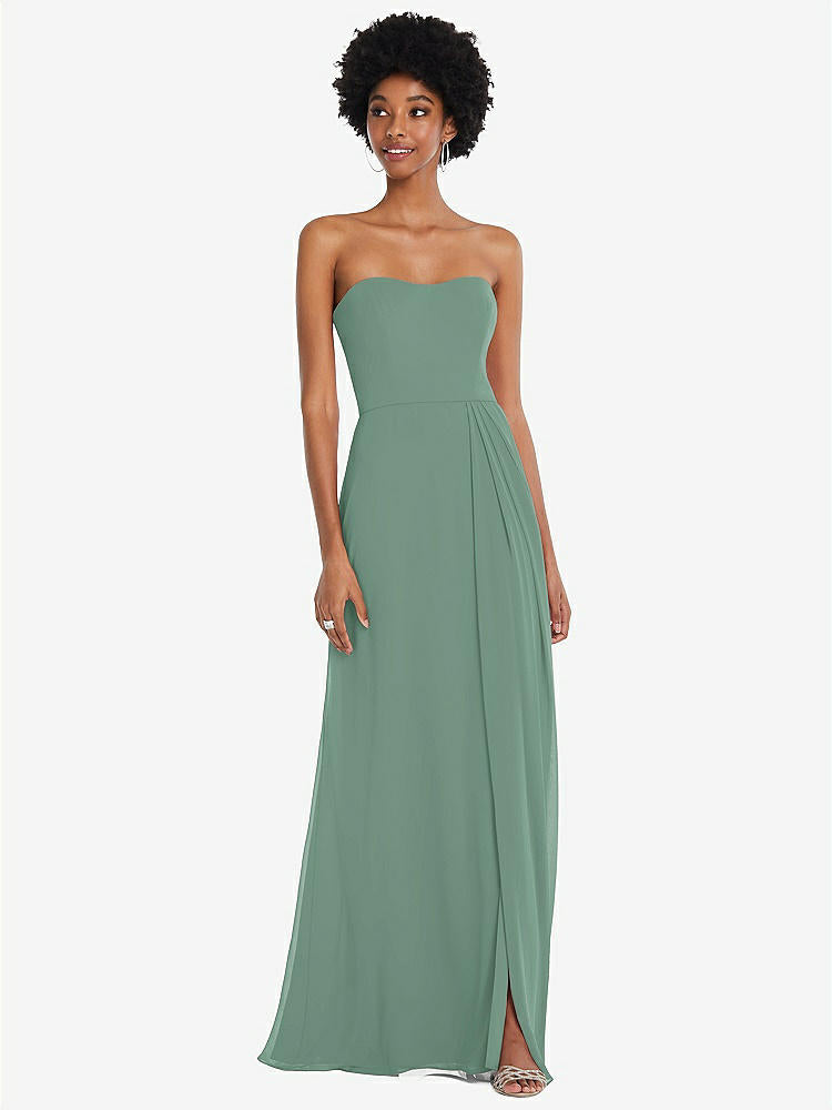 【STYLE: 1563】Strapless Sweetheart Maxi Dress with Pleated Front Slit 【COLOR: Seagrass】