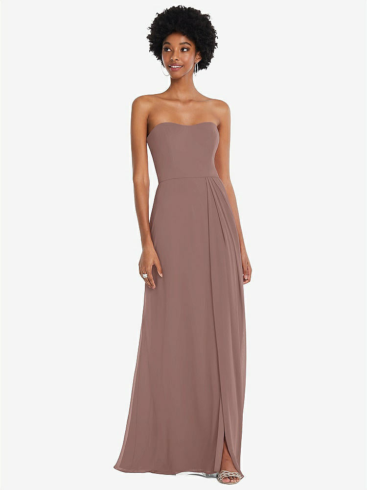 【STYLE: 1563】Strapless Sweetheart Maxi Dress with Pleated Front Slit 【COLOR: Sienna】