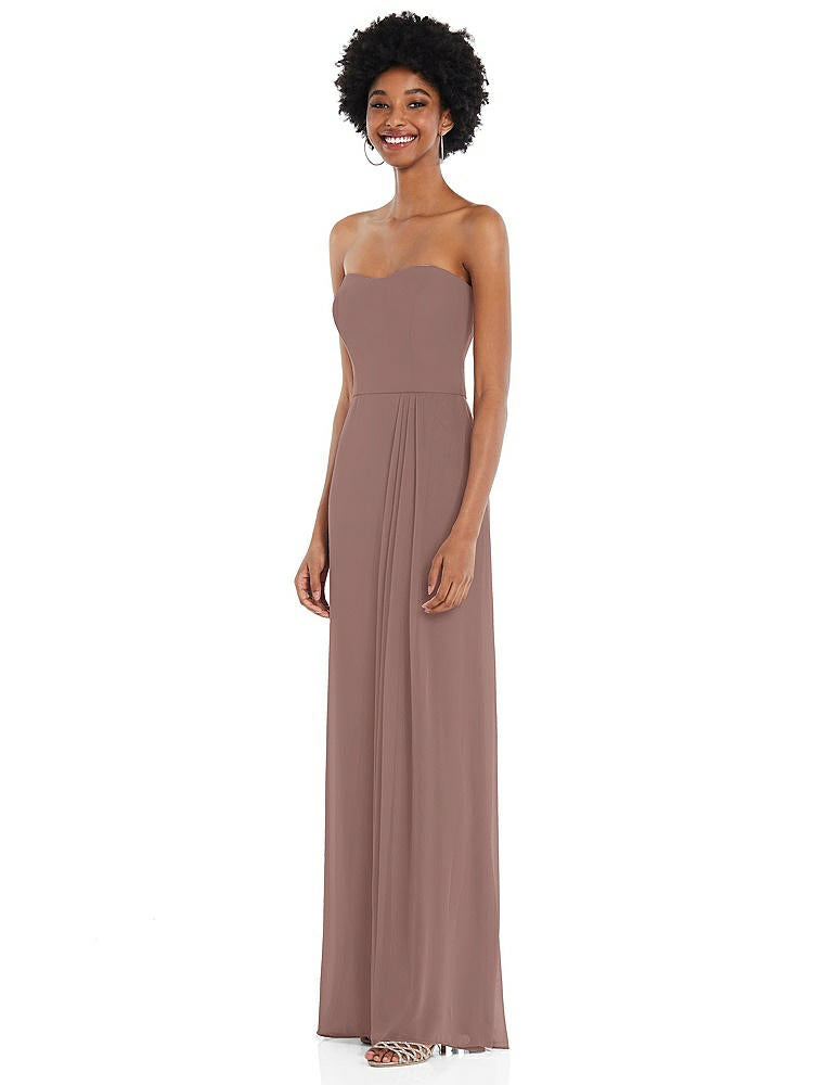 【STYLE: 1563】Strapless Sweetheart Maxi Dress with Pleated Front Slit 【COLOR: Sienna】