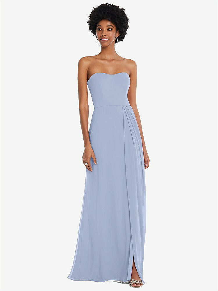 【STYLE: 1563】Strapless Sweetheart Maxi Dress with Pleated Front Slit 【COLOR: Sky Blue】