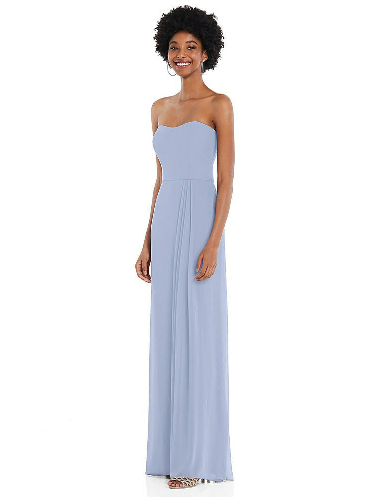 【STYLE: 1563】Strapless Sweetheart Maxi Dress with Pleated Front Slit 【COLOR: Sky Blue】