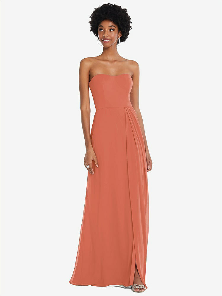 【STYLE: 1563】Strapless Sweetheart Maxi Dress with Pleated Front Slit 【COLOR: Terracotta Copper】