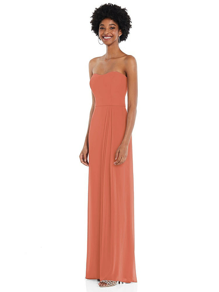 【STYLE: 1563】Strapless Sweetheart Maxi Dress with Pleated Front Slit 【COLOR: Terracotta Copper】