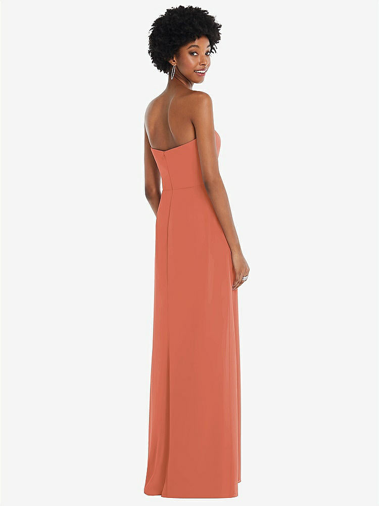 【STYLE: 1563】Strapless Sweetheart Maxi Dress with Pleated Front Slit 【COLOR: Terracotta Copper】