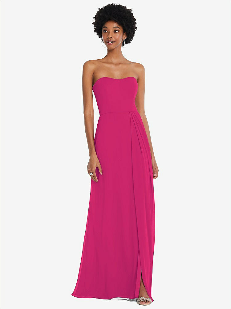 【STYLE: 1563】Strapless Sweetheart Maxi Dress with Pleated Front Slit 【COLOR: Think Pink】