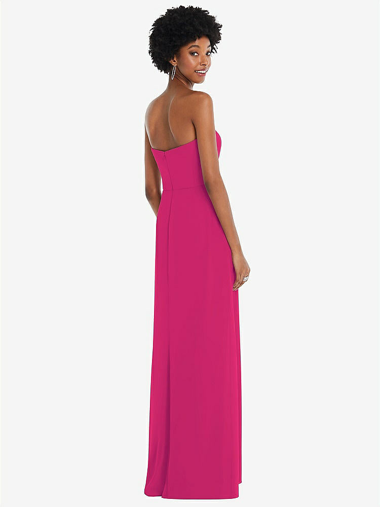 【STYLE: 1563】Strapless Sweetheart Maxi Dress with Pleated Front Slit 【COLOR: Think Pink】