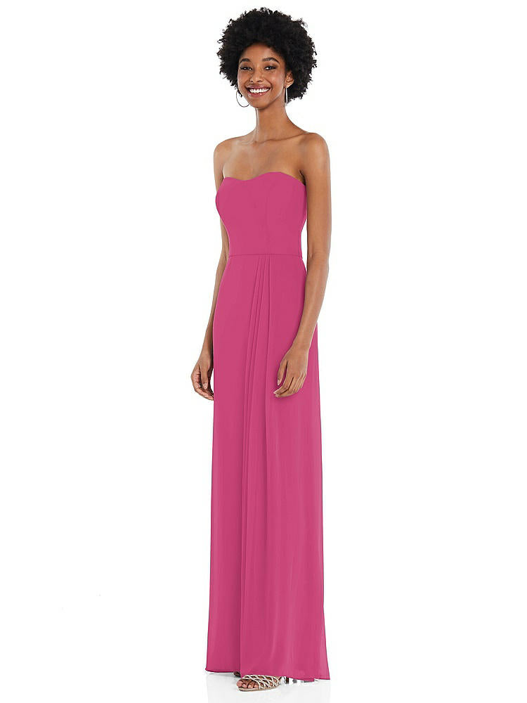 【STYLE: 1563】Strapless Sweetheart Maxi Dress with Pleated Front Slit 【COLOR: Tea Rose】