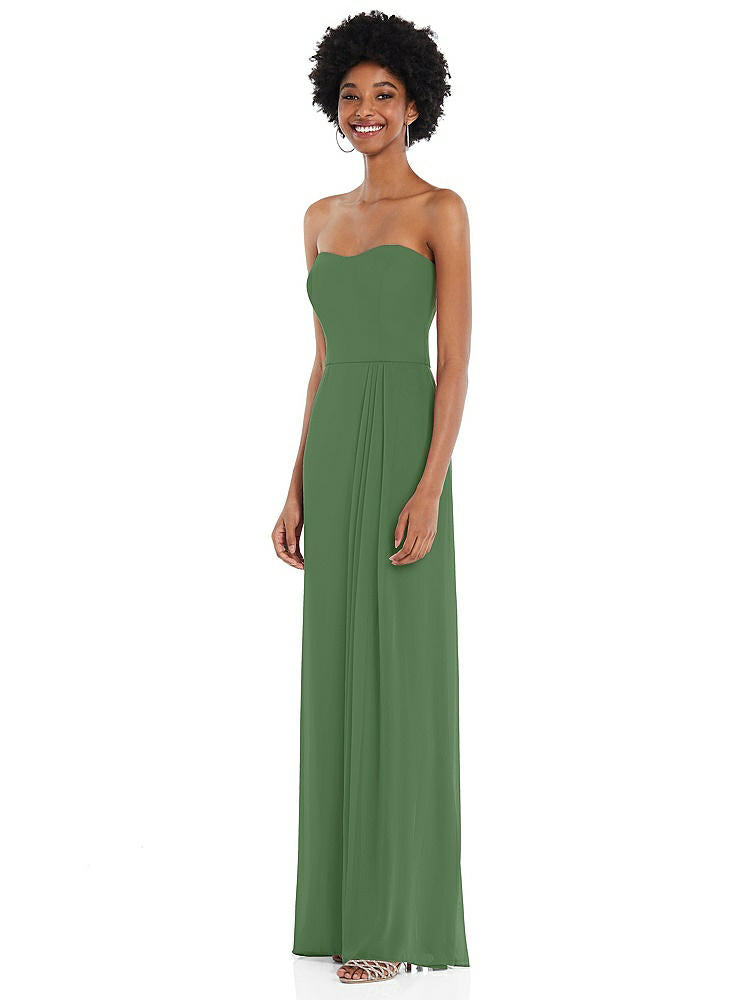 【STYLE: 1563】Strapless Sweetheart Maxi Dress with Pleated Front Slit 【COLOR: Vineyard Green】