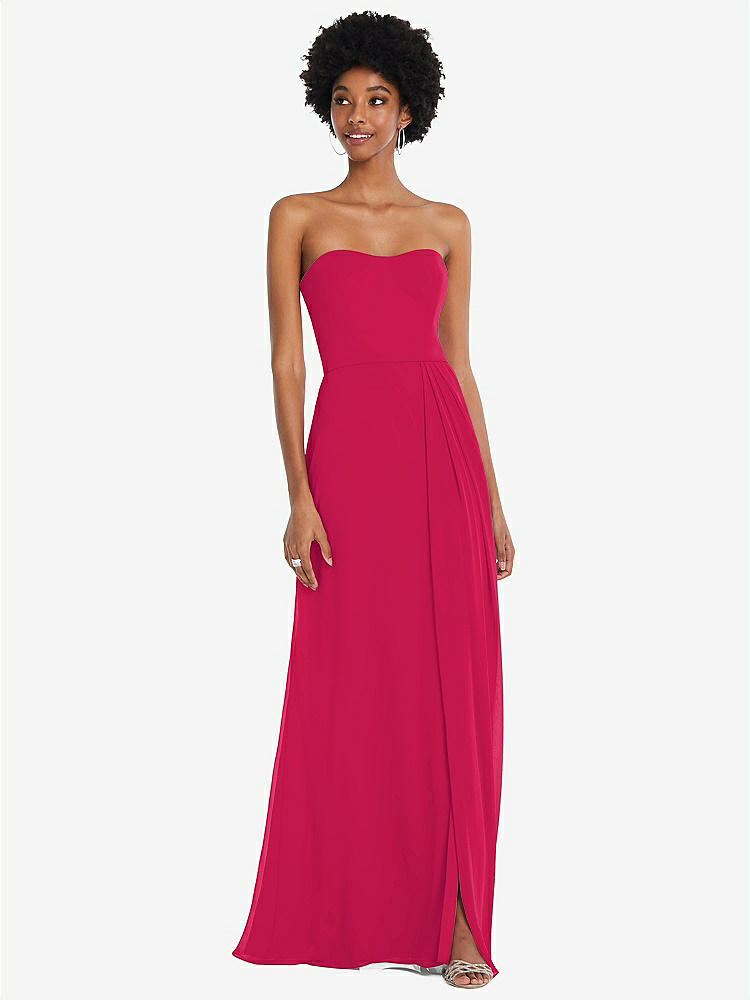 【STYLE: 1563】Strapless Sweetheart Maxi Dress with Pleated Front Slit 【COLOR: Vivid Pink】