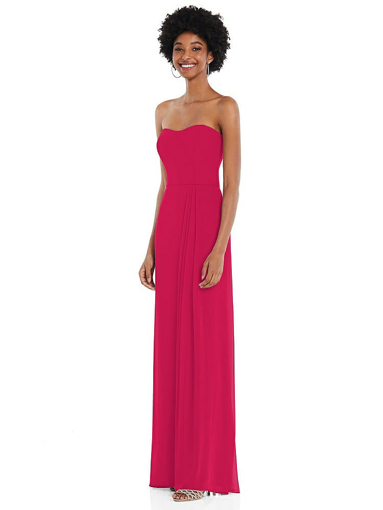 【STYLE: 1563】Strapless Sweetheart Maxi Dress with Pleated Front Slit 【COLOR: Vivid Pink】