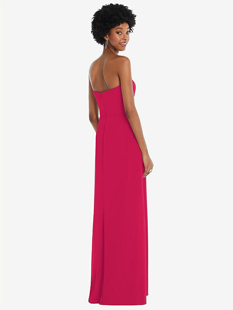 【STYLE: 1563】Strapless Sweetheart Maxi Dress with Pleated Front Slit 【COLOR: Vivid Pink】