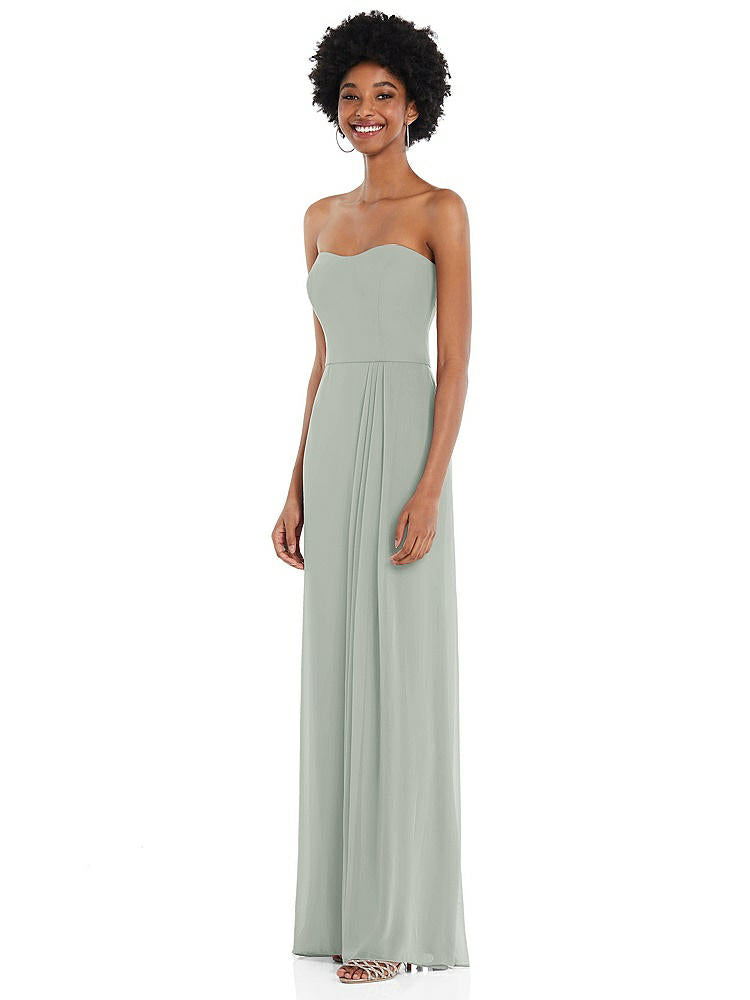 【STYLE: 1563】Strapless Sweetheart Maxi Dress with Pleated Front Slit 【COLOR: Willow Green】
