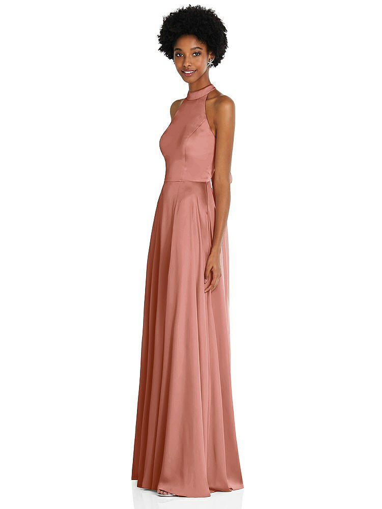 【STYLE: TH090】Stand Collar Cutout Tie Back Maxi Dress with Front Slit【COLOR: Desert Rose】