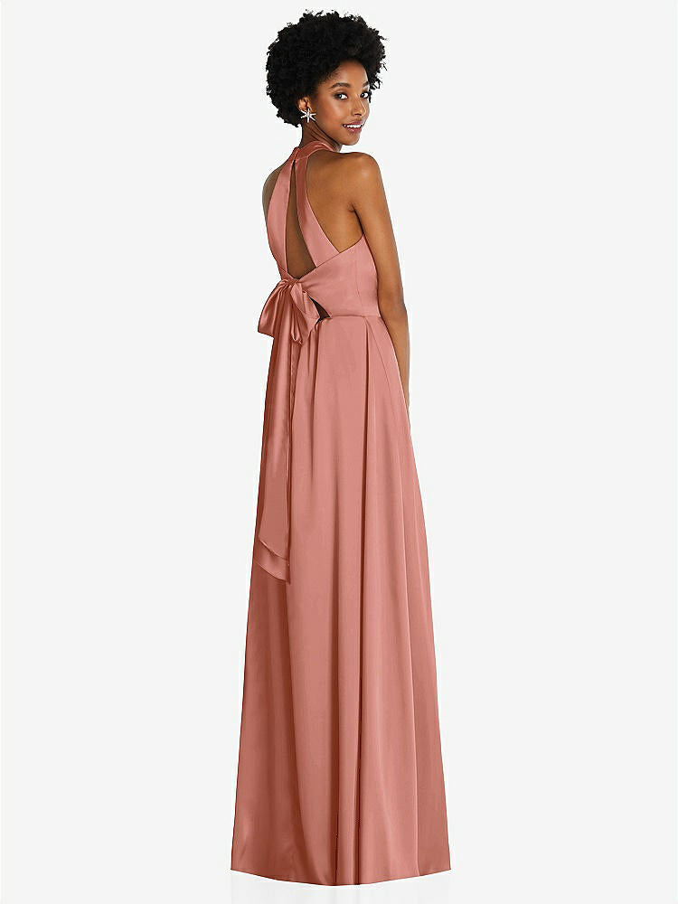 【STYLE: TH090】Stand Collar Cutout Tie Back Maxi Dress with Front Slit【COLOR: Desert Rose】