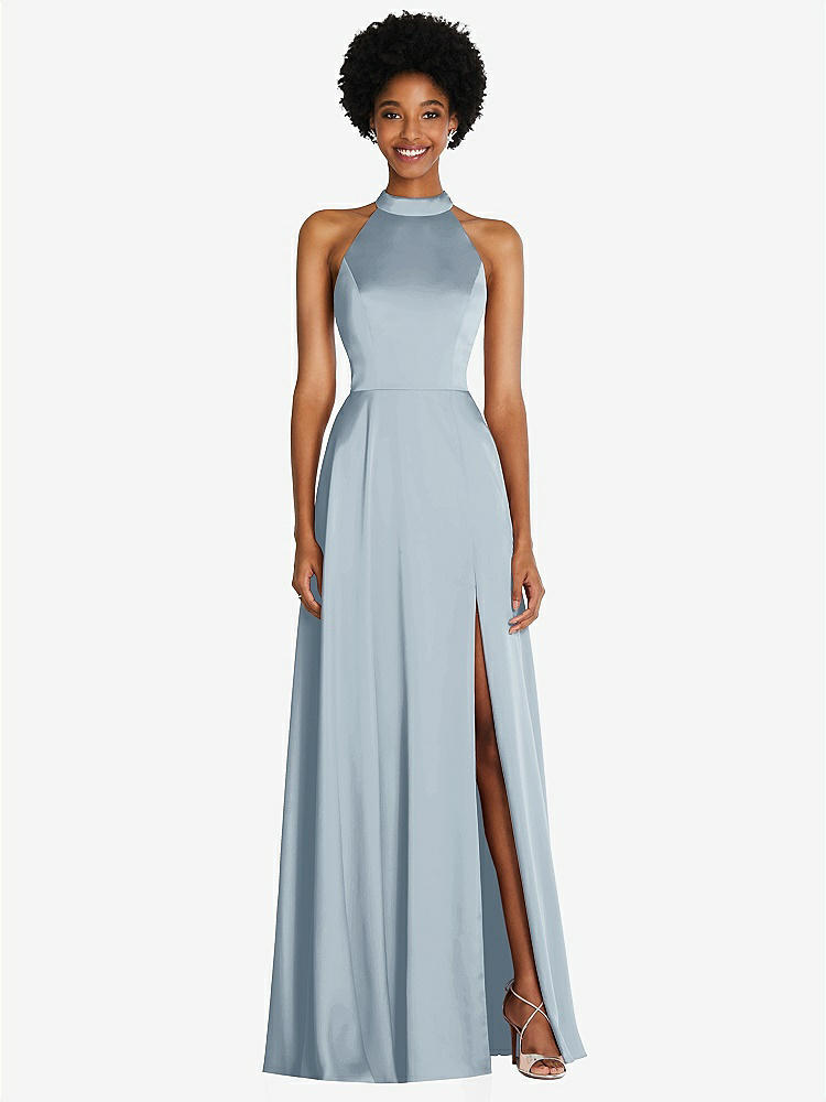 【NEW】【STYLE: TH090】スタンド 襟 カットアウト ネクタイ 背中 マキシ ドレス 前面 スリット【COLOR: Mist】【SIZE: 00-30W】