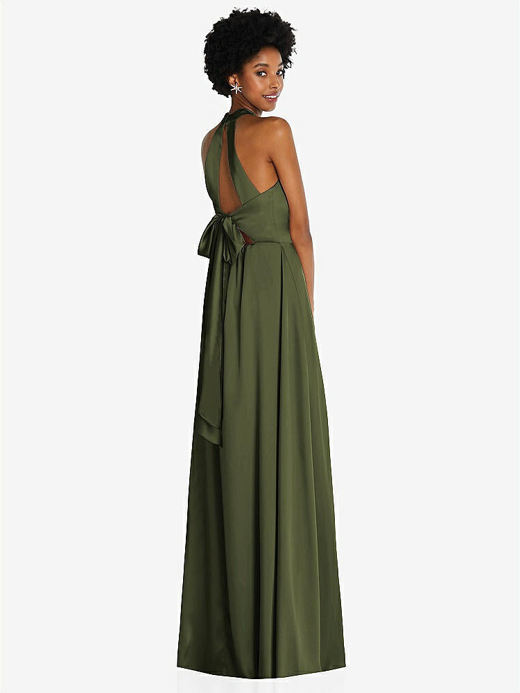 【STYLE: TH090】Stand Collar Cutout Tie Back Maxi Dress with Front Slit【COLOR: Olive Green】