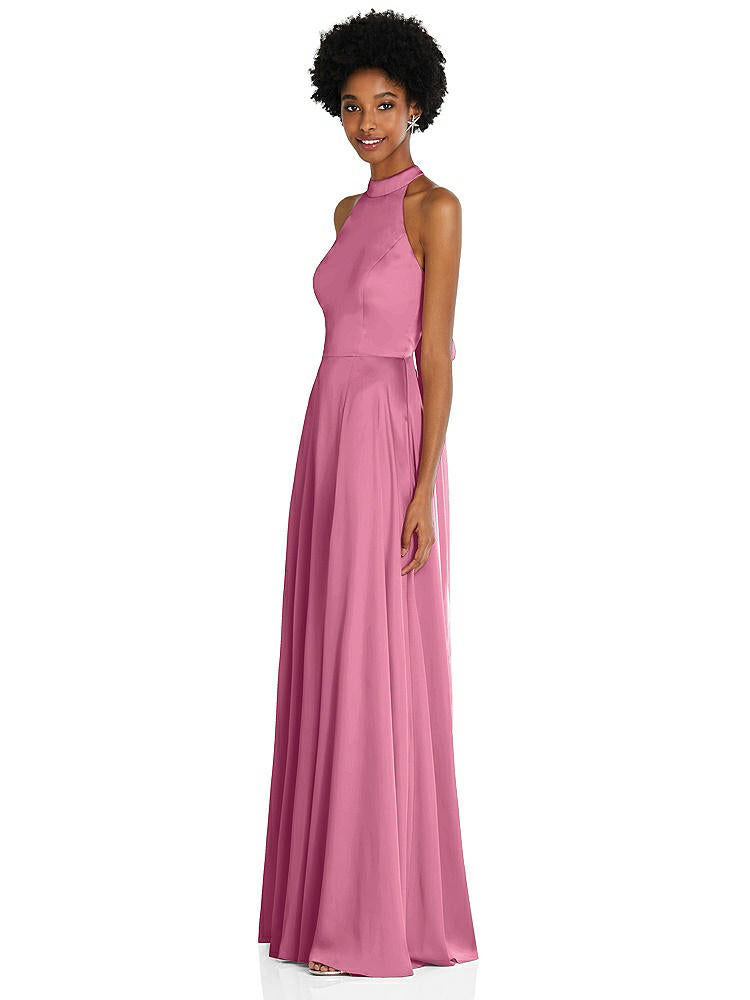 【STYLE: TH090】Stand Collar Cutout Tie Back Maxi Dress with Front Slit【COLOR: Orchid Pink】