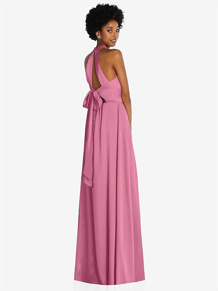【STYLE: TH090】Stand Collar Cutout Tie Back Maxi Dress with Front Slit【COLOR: Orchid Pink】