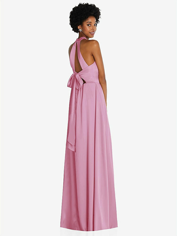【STYLE: TH090】Stand Collar Cutout Tie Back Maxi Dress with Front Slit【COLOR: Powder Pink】