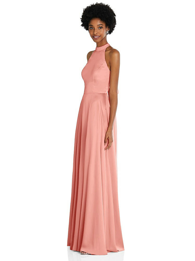 【STYLE: TH090】Stand Collar Cutout Tie Back Maxi Dress with Front Slit【COLOR: Rose - PANTONE Rose Quartz】