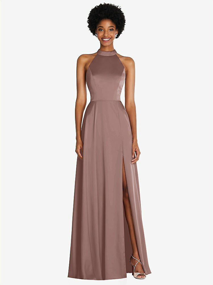 【STYLE: TH090】Stand Collar Cutout Tie Back Maxi Dress with Front Slit【COLOR: Sienna】