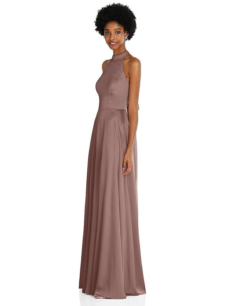 【STYLE: TH090】Stand Collar Cutout Tie Back Maxi Dress with Front Slit【COLOR: Sienna】