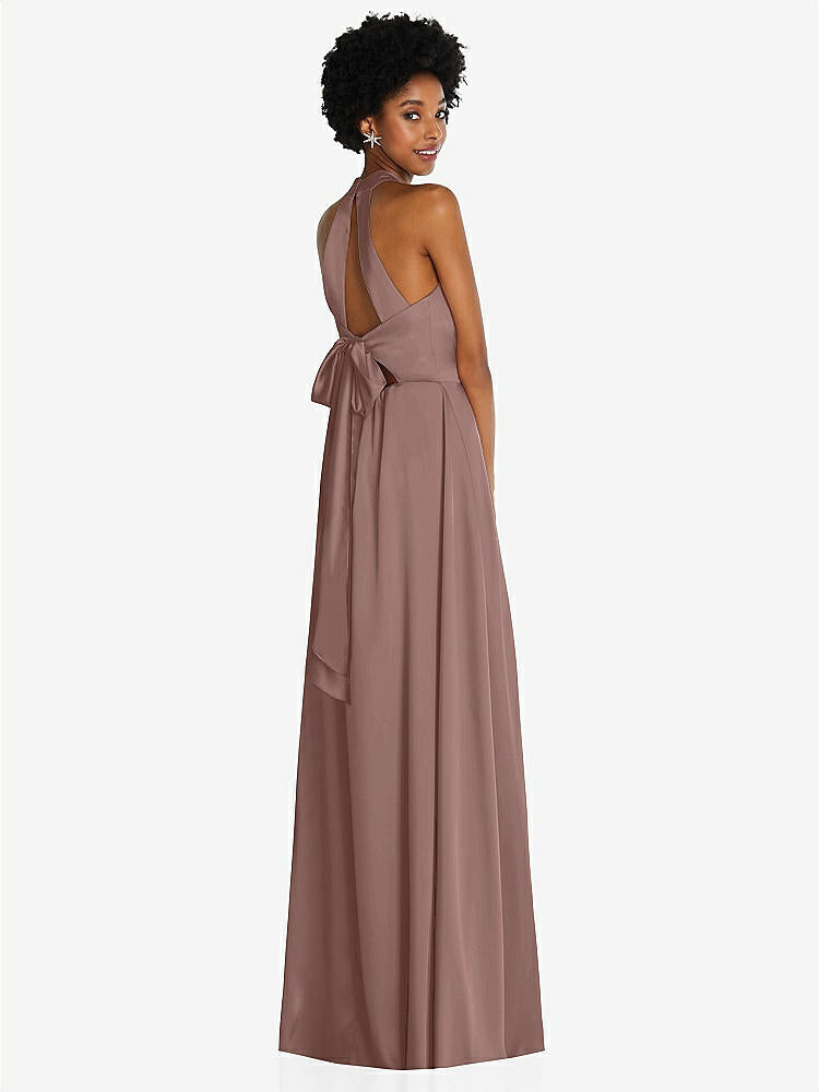 【STYLE: TH090】Stand Collar Cutout Tie Back Maxi Dress with Front Slit【COLOR: Sienna】
