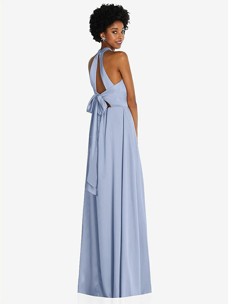 【STYLE: TH090】Stand Collar Cutout Tie Back Maxi Dress with Front Slit【COLOR: Sky Blue】