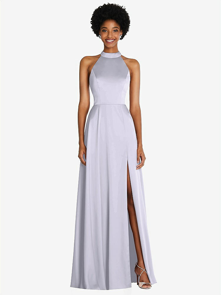 【STYLE: TH090】Stand Collar Cutout Tie Back Maxi Dress with Front Slit【COLOR: Silver Dove】