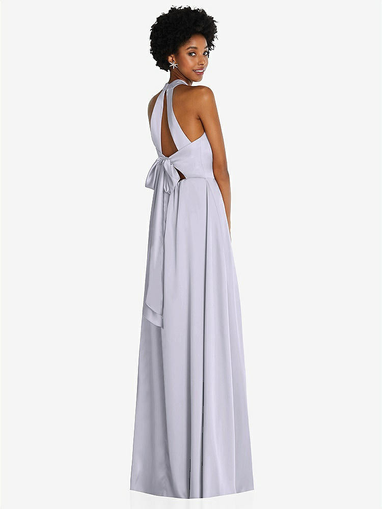 【STYLE: TH090】Stand Collar Cutout Tie Back Maxi Dress with Front Slit【COLOR: Silver Dove】