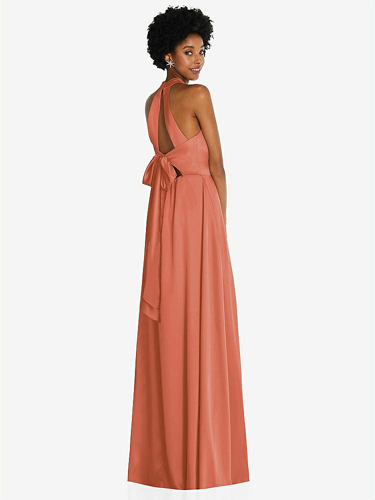 【STYLE: TH090】Stand Collar Cutout Tie Back Maxi Dress with Front Slit【COLOR: Terracotta Copper】