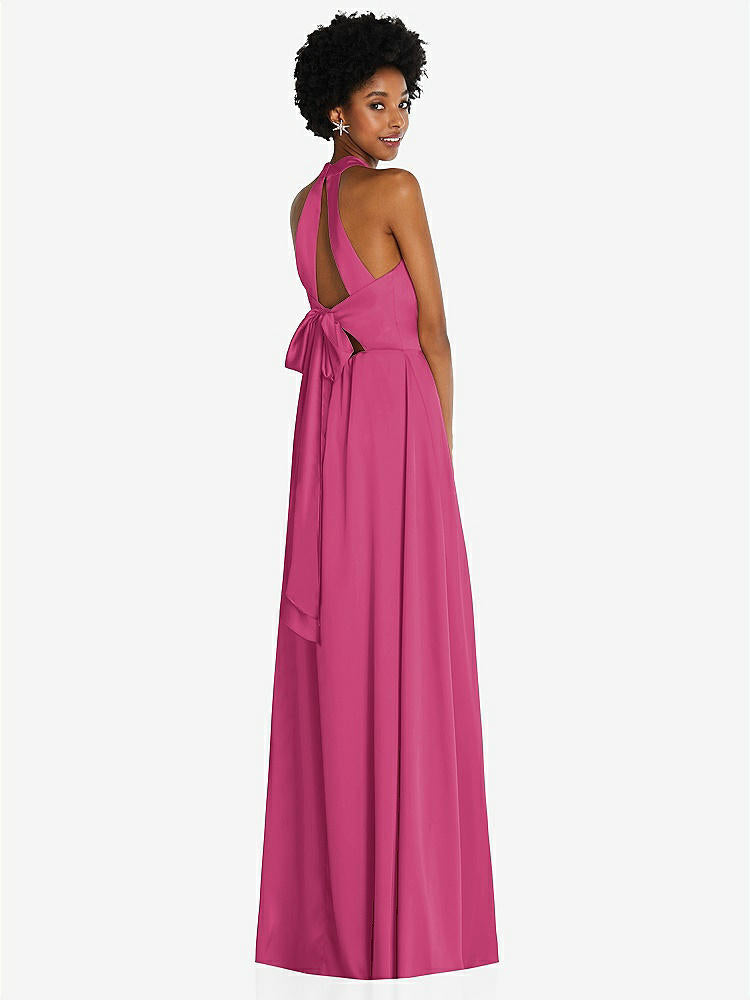 【STYLE: TH090】Stand Collar Cutout Tie Back Maxi Dress with Front Slit【COLOR: Tea Rose】
