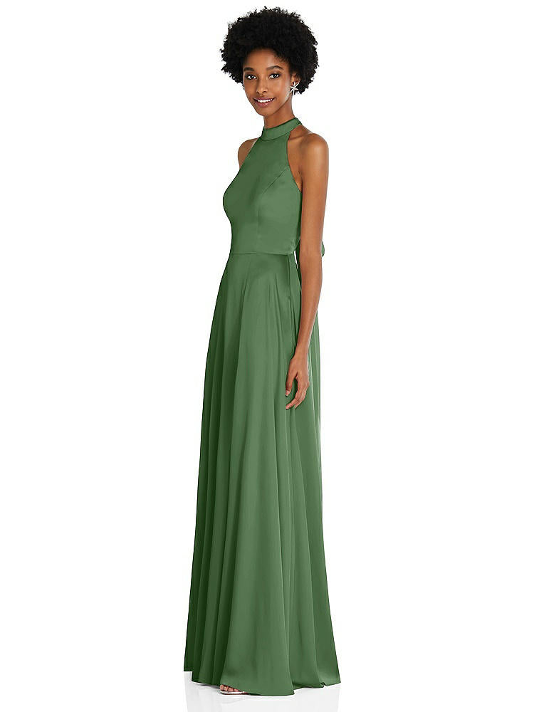 【STYLE: TH090】Stand Collar Cutout Tie Back Maxi Dress with Front Slit【COLOR: Vineyard Green】