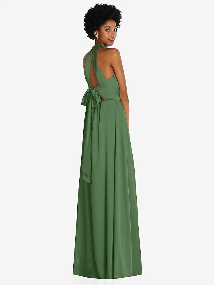 【STYLE: TH090】Stand Collar Cutout Tie Back Maxi Dress with Front Slit【COLOR: Vineyard Green】