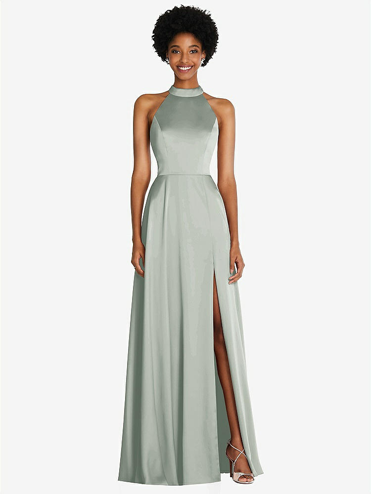 【NEW】【STYLE: TH090】スタンド 襟 カットアウト ネクタイ 背中 マキシ ドレス 前面 スリット【COLOR: Willow Green】【SIZE: 00-30W】