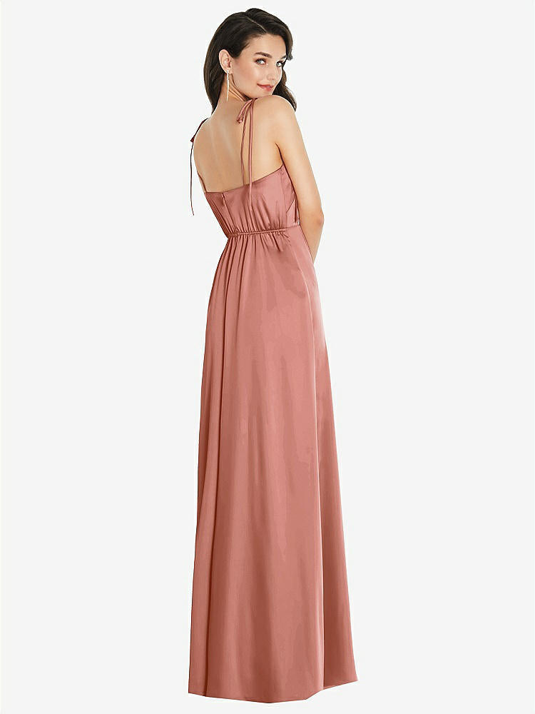 【STYLE: 8214】Skinny Tie-Shoulder Satin Maxi Dress with Front Slit【COLOR: Desert Rose】