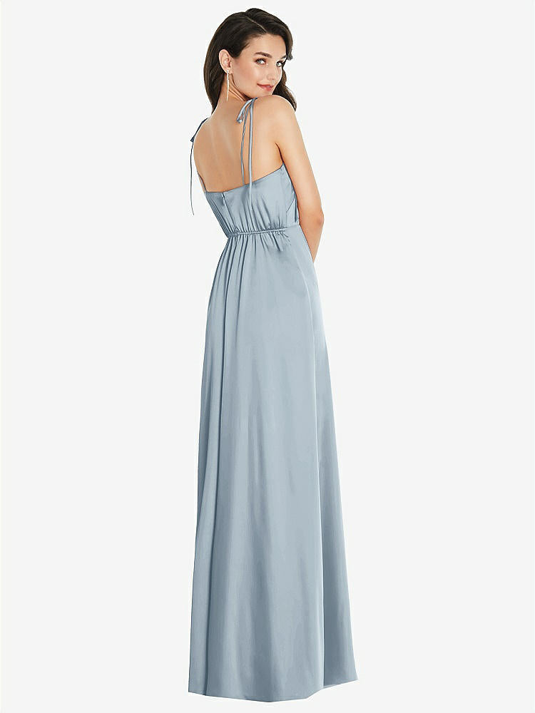 【STYLE: 8214】Skinny Tie-Shoulder Satin Maxi Dress with Front Slit【COLOR: Mist】