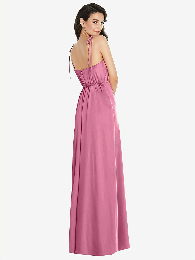 【STYLE: 8214】Skinny Tie-Shoulder Satin Maxi Dress with Front Slit【COLOR: Orchid Pink】
