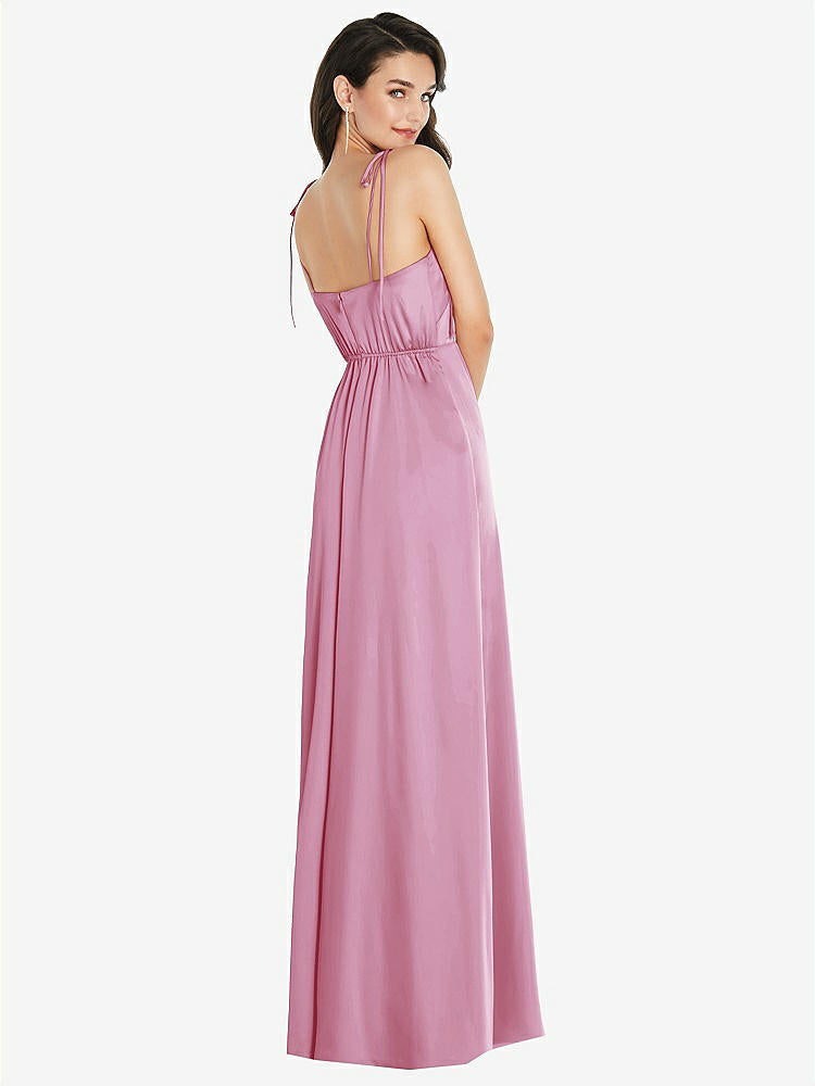 【STYLE: 8214】Skinny Tie-Shoulder Satin Maxi Dress with Front Slit【COLOR: Powder Pink】