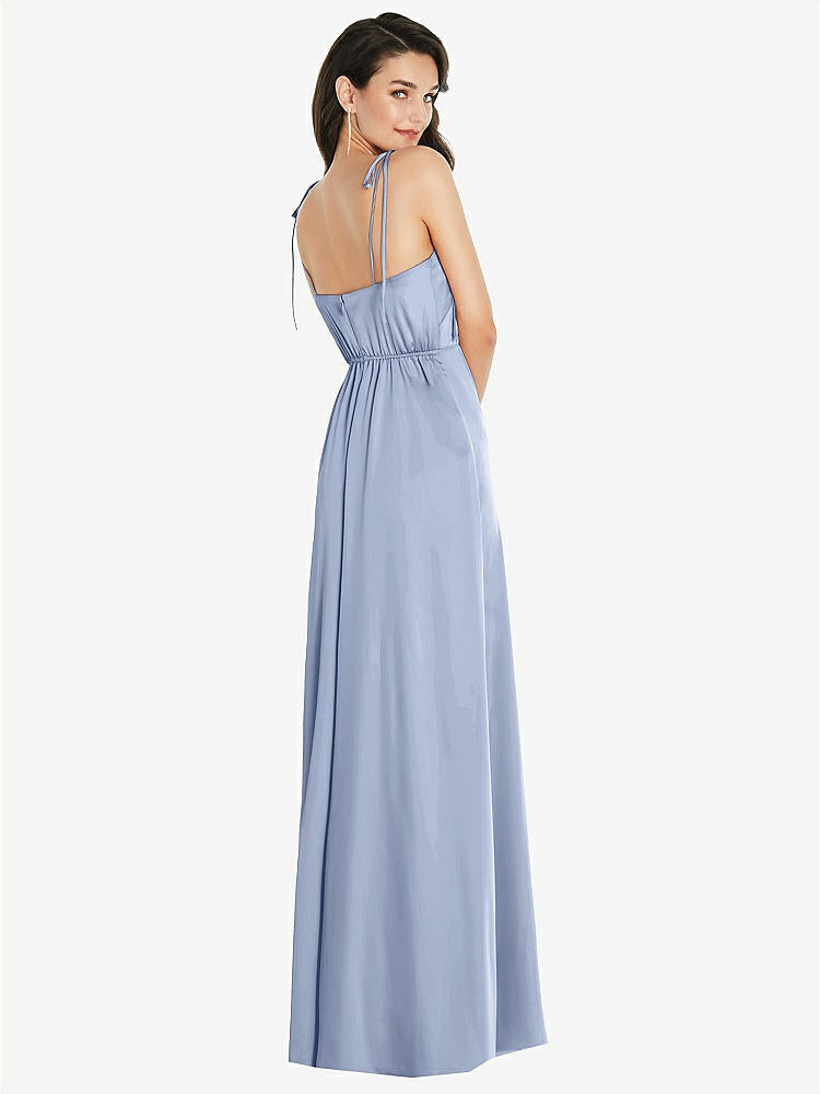 【STYLE: 8214】Skinny Tie-Shoulder Satin Maxi Dress with Front Slit【COLOR: Sky Blue】