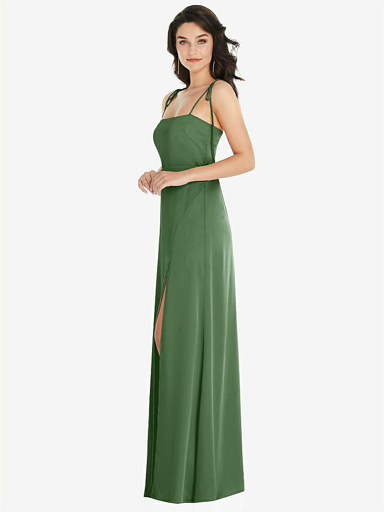 【NEW】【STYLE: 8214】スキニー タイショルダー サテン マキシ ドレス 前面 スリット【COLOR: Vineyard Green】【SIZE: 00-30W】