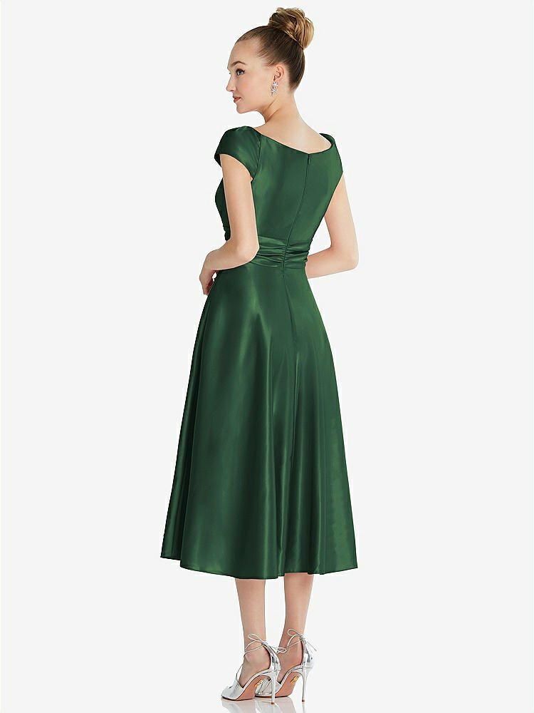 【NEW】【STYLE: TH091】キャップ スリーブ フェイク ラップ サテン MIDI ドレス ポケット付き【COLOR: Hampton Green】【SIZE: 00-30W】