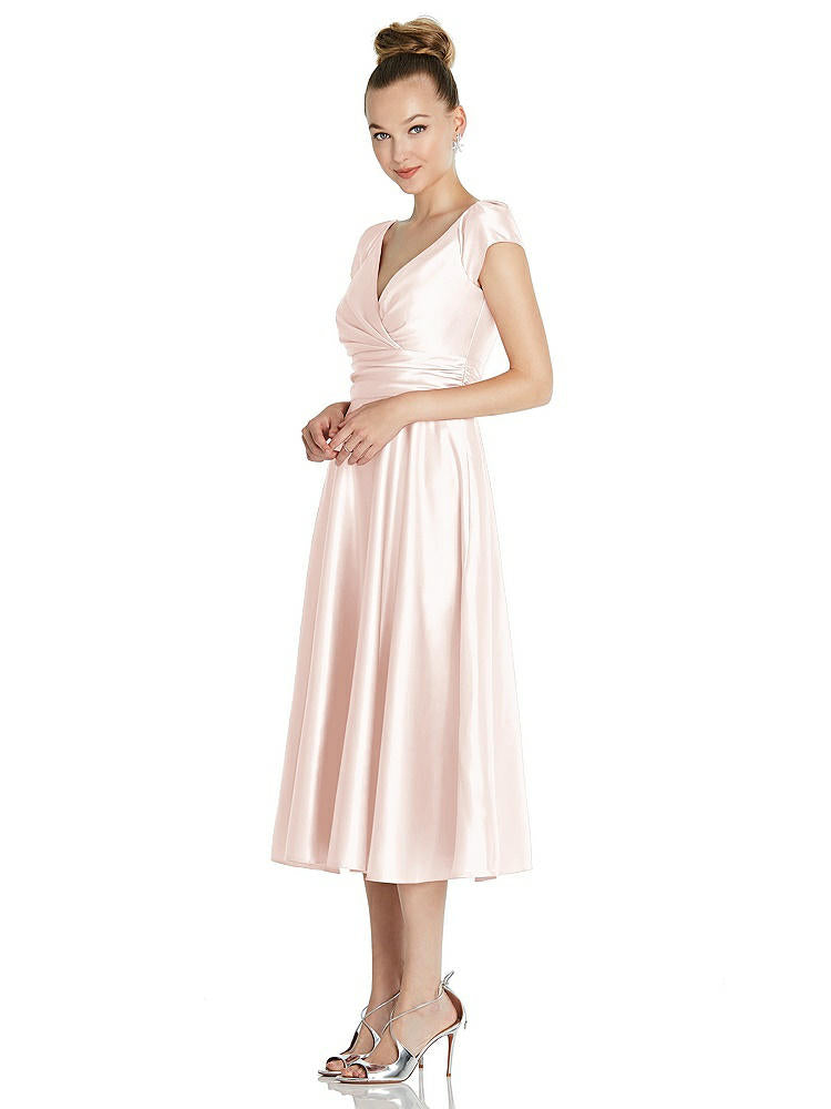 【NEW】【STYLE: TH091】キャップ スリーブ フェイク ラップ サテン MIDI ドレス ポケット付き【COLOR: Blush】【SIZE: 00-30W】