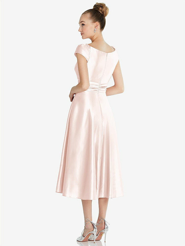 【NEW】【STYLE: TH091】キャップ スリーブ フェイク ラップ サテン MIDI ドレス ポケット付き【COLOR: Blush】【SIZE: 00-30W】
